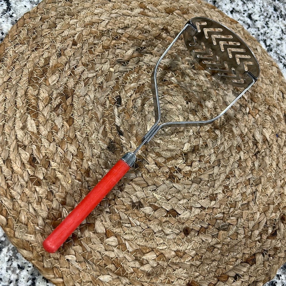 Vintage Maid of Honor stainless steel masher, red handle